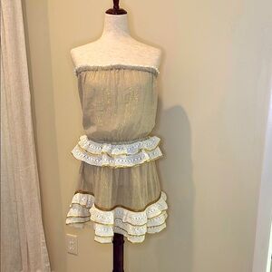 Ramy Brook Metallic Gold and Taupe Top and Skirt